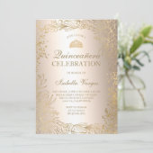 Goldenes, metallisches Foto Tiara chic Quinceañera Einladung (Stehend Vorderseite)