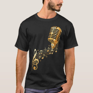 Goldenes Mikrofon Musiknoten Vintage Sänger T-Shirt