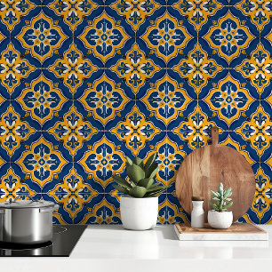 Goldenes Mittelmeer: Blau und Gelb Azulejo Tiles Tapete