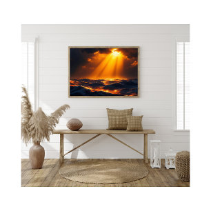 Goldenes Mondschein über Ozeanwellen Fantasy Seasc Fotodruck