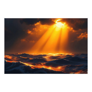 Goldenes Mondschein über Ozeanwellen Fantasy Seasc Fotodruck