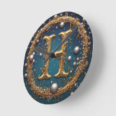 Goldenes Monogramm Anfangsbuchstabe H Runde Wanduhr (Winkel)