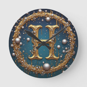 Goldenes Monogramm Anfangsbuchstabe H Runde Wanduhr