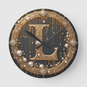 Goldenes Monogramm Anfangsbuchstabe L Runde Wanduhr