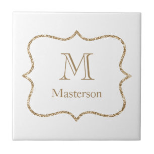 Goldenes Monogramm Anfangsname Weißgold Trend  Fliese