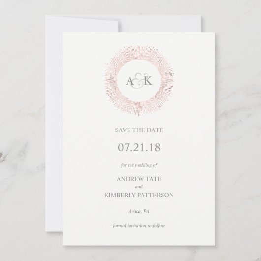 Goldenes Monogramm aus eleganter Rose Save the Dat Date (Vorderseite)