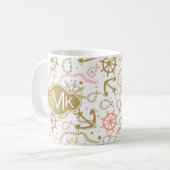 Goldenes Monogramm des Anker-Muster-| Kaffeetasse (Vorderseite Links)