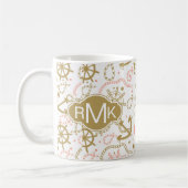 Goldenes Monogramm des Anker-Muster-| Kaffeetasse (Links)