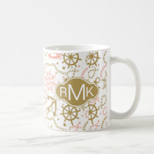 Goldenes Monogramm des Anker-Muster- Kaffeetasse