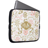 Goldenes Monogramm des Anker-Muster-| Laptopschutzhülle (Vorne Rechts)