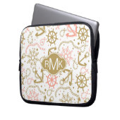 Goldenes Monogramm des Anker-Muster-| Laptopschutzhülle (Vorderseite Links)