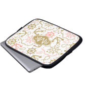 Goldenes Monogramm des Anker-Muster-| Laptopschutzhülle (Vorne Knopf)