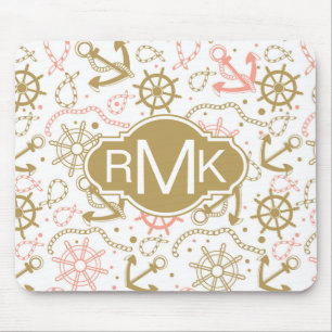 Goldenes Monogramm des Anker-Muster- Mousepad