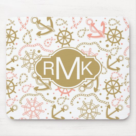 Goldenes Monogramm des Anker-Muster-| Mousepad (Vorne)