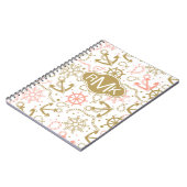 Goldenes Monogramm des Anker-Muster-| Notizblock (Linke Seite)