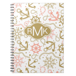 Goldenes Monogramm des Anker-Muster-  Notizblock