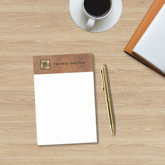 Goldenes Monogramm Echtes Leder Aussehen Elegant Post-it Klebezettel