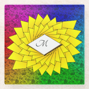 Goldenes Monogramm Geometrische Bunte Sternblume Glasuntersetzer