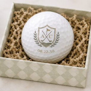 Goldenes Monogramm-Hochzeits-Golf-Wappen Golfball