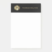 Goldenes Monogramm Schwarzes Leder Elegant Post-it Klebezettel (Vorderseite)