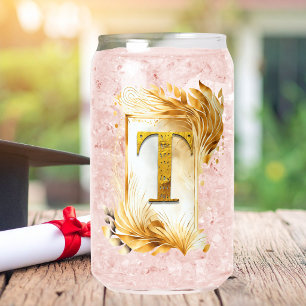 Goldenes Monogramm T mit dekorativem Rahmen Dosenglas