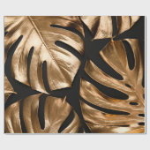 Goldenes Monstera-Blattmuster Geschenkpapier (Flach)