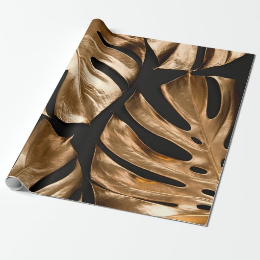 Goldenes Monstera-Blattmuster Geschenkpapier (Ungerollt)