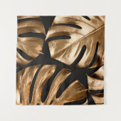 Goldenes Monstera-Blattmuster Wandteppich (Vorderseite (Horizontal))