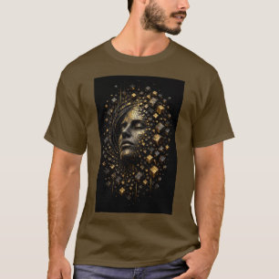 Goldenes Mosaik-Traum – 3D-Abstraktes Gesicht T-Shirt