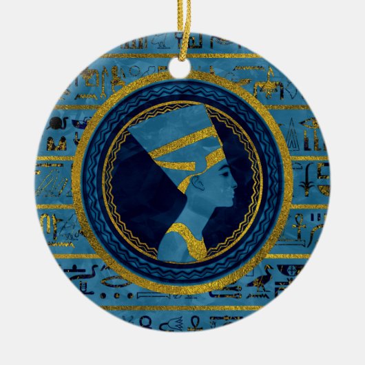 Goldenes Nefertiti auf blauem Marmorstein Keramikornament (Vorne)