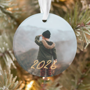 Goldenes Neon 2026 Foto-Feiertagsornament Ornament