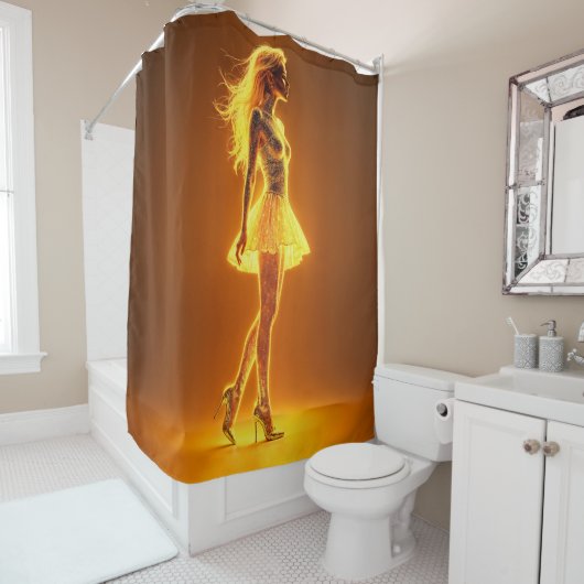 Goldenes Neonmädchen in leuchtender Mode-Eleganz Duschvorhang (Beispiel)