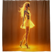 Goldenes Neonmädchen in leuchtender Mode-Eleganz Duschvorhang (Vorderseite)