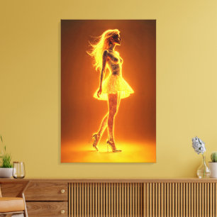 Goldenes Neonmädchen in leuchtender Mode-Eleganz Leinwanddruck