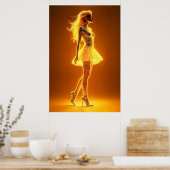 Goldenes Neonmädchen in leuchtender Mode-Eleganz Poster (Küche)