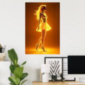 Goldenes Neonmädchen in leuchtender Mode-Eleganz Poster (Heimbüro)