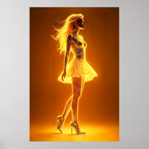 Goldenes Neonmädchen in leuchtender Mode-Eleganz Poster