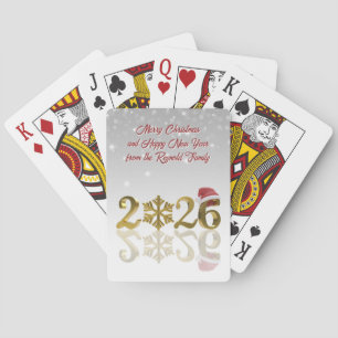 Goldenes Neujahr 2026 mit Schneeflocke und Weihnac Spielkarten