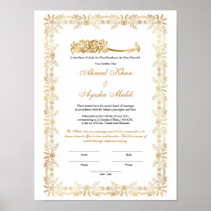 Goldenes Nikkah-Zertifikat für muslimische islamis Poster
