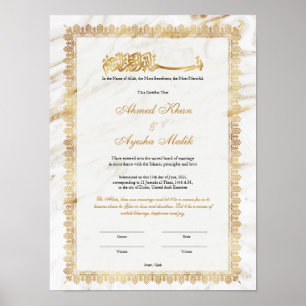 Goldenes Nikkah-Zertifikat für muslimische islamis Poster