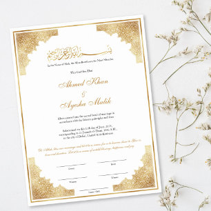 Goldenes Nikkah-Zertifikat für muslimische islamis Poster