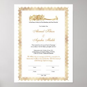 Goldenes Nikkah-Zertifikat für muslimische islamis Poster