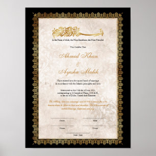Goldenes Nikkah-Zertifikat für muslimische islamis Poster