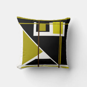 Goldenes Olive Schwarz-weiß geometrisches Retro-Lo Kissen