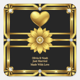 💖 Goldenes Ornament Hochzeitsfeier-Thema 🖤 Quadratischer Aufkleber