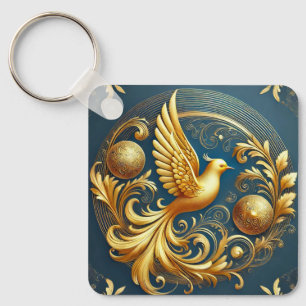 Goldenes Ornament mit Vogelmotiv Schlüsselanhänger