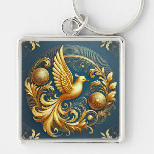 Goldenes Ornament mit Vogelmotiv Schlüsselanhänger