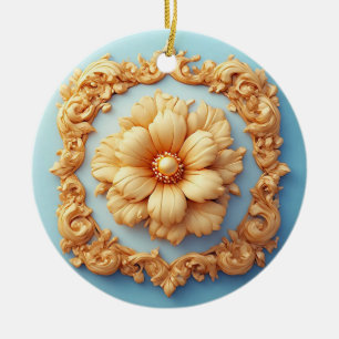 Goldenes, ornamentales Blumenmedaillon-Design Keramik Ornament