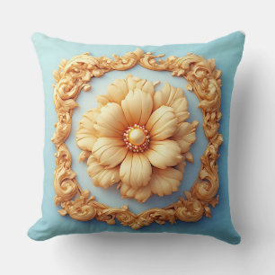 Goldenes, ornamentales Blumenmedaillon-Design Kissen