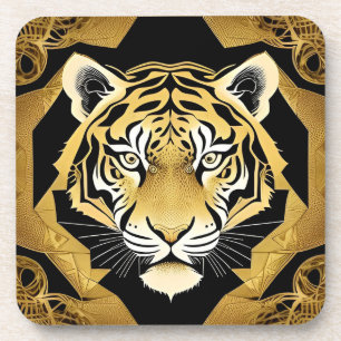 Goldenes ornamentales Tiger-Kunstwerk Getränkeuntersetzer